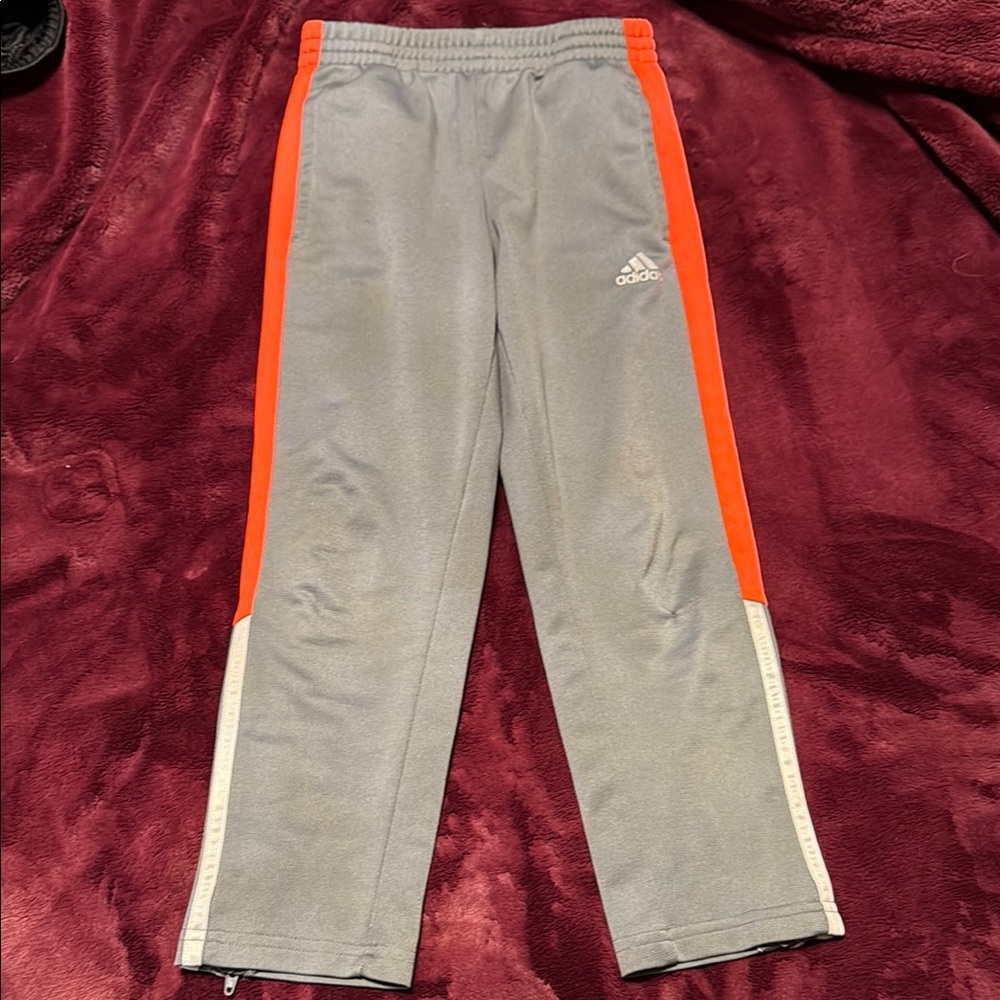 Adidas Gray and Orange Joggers with Vibrant Stripes